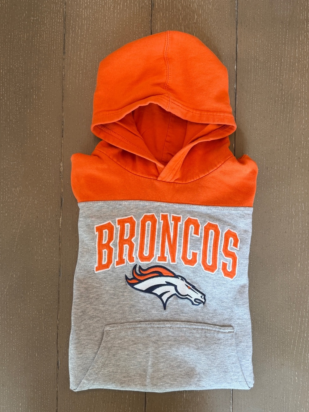 NFL Youth Boys Denver Broncos Orange Gray Fleece Hoodie Sweatshirt Size Medium